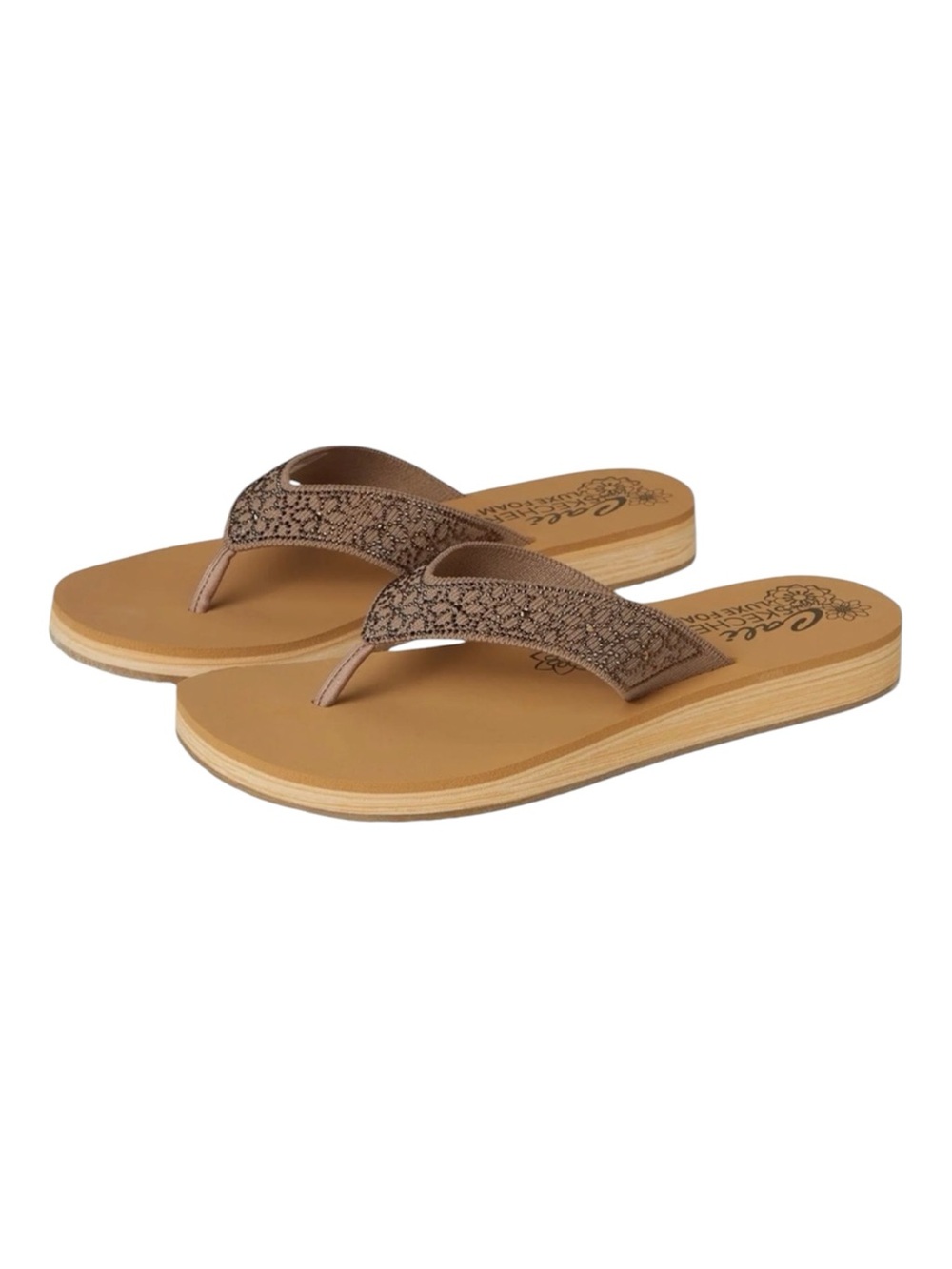 Skechers NWT Summers Low brown rhinestone flip flops sandals women’s 10